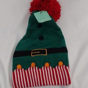 Festive Elf Hat with Red Pom Pom New
